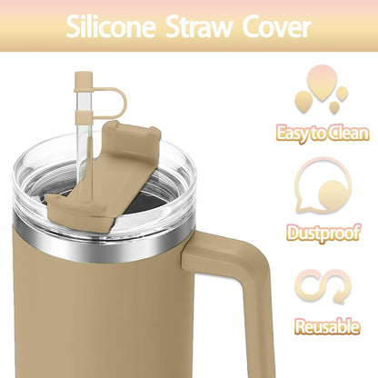 6PCS Silicone Straw Covers Cap Compatible with Stanley Cup 30-40 oz Tumbler with Handle 10mm Straw Toppers，Dust-Proof Reusable Straw Cover for Stanley Cup Accessories (Black)