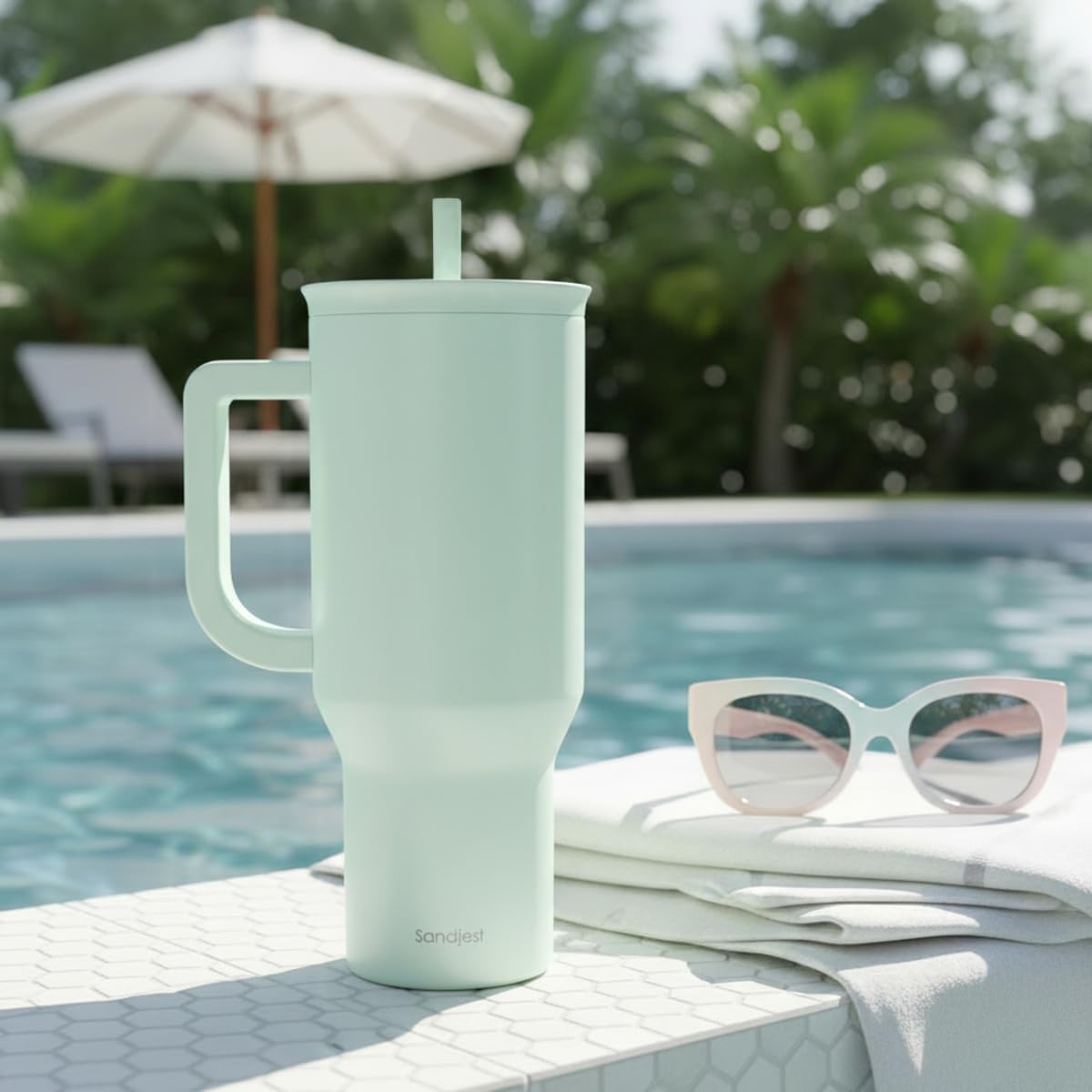 Floral Tumbler with Handle 40oz, Stainless Steel Insulated Tumblers Coffee Travel Mug Cup with Straw, Flower Coffee Cup Gifts for Women Girls, Gift for Her on Christmas Birthday Mothers Day