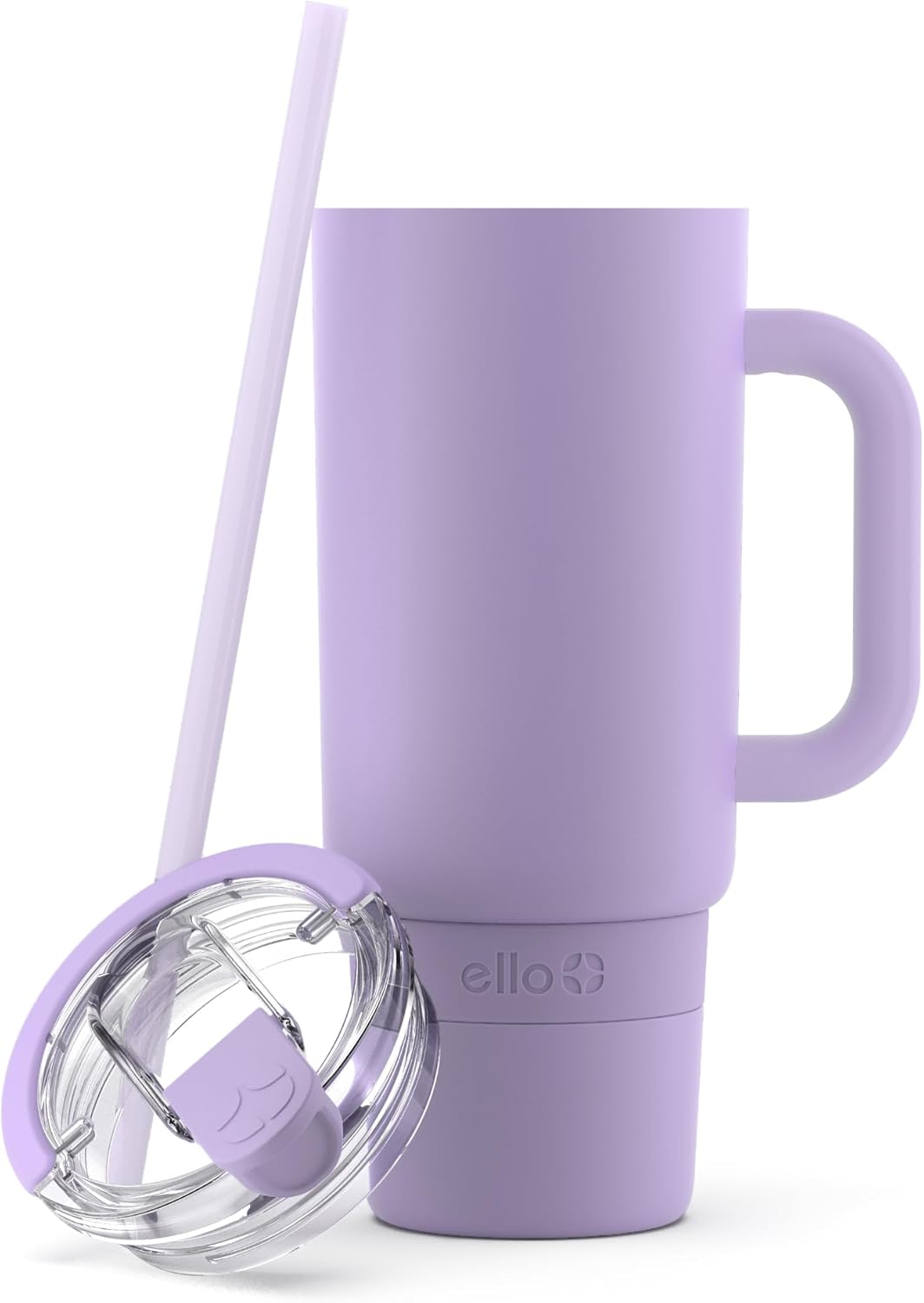 Ello Port 40oz Tumbler with Carry Loop & Integrated Handle, Vacuum Insulated Stainless Steel Reusable Water Bottle, Travel Mug with Leak Proof Lid & Straw, Perfect for Iced Coffee & Tea, White