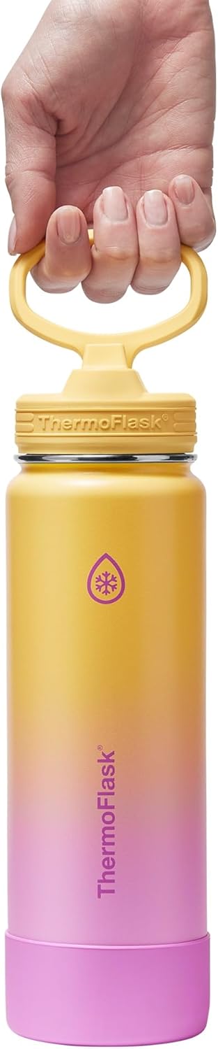 ThermoFlask Insulated Water Bottle with Spout Lid (24 oz, Lemonade Stand) - Leakproof, Stainless Steel Water Bottle for Cold & Hot Drinks, Travel & Daily Hydration