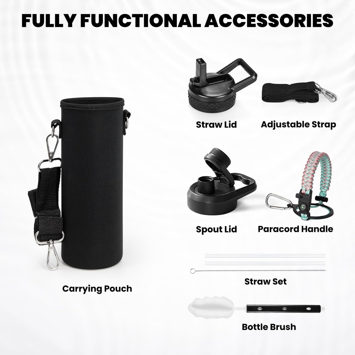 RAYMYLO One Gallon Water Bottle Insulated, Triple Walled Vacuum Stainless Steel (Cold for 48 Hrs), Leak Proof & Non-BPA, Large Water Flask Jug with Paracord Handle & Straw Spout Lids