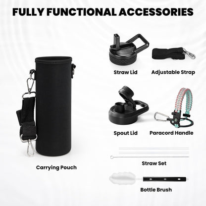 RAYMYLO One Gallon Water Bottle Insulated, Triple Walled Vacuum Stainless Steel (Cold for 48 Hrs), Leak Proof & Non-BPA, Large Water Flask Jug with Paracord Handle & Straw Spout Lids