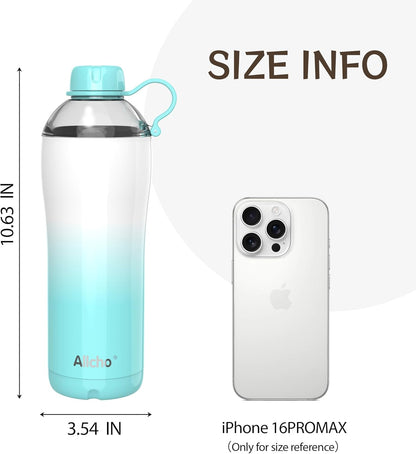 Allcho Insulated Water Bottle for Women, 18oz Stainless Steel Leak Proof Tumbler with 2 Lids, BPA-Free Tritan Chug & Straw Lid, Double Wall Vacuum Flask