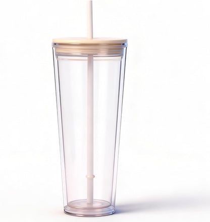 24oz Tumbler with Lid and Straw, Leak Proof and Double Wall Insulated Reusable Plastic Cups,Travel Reusable Iced Coffee Cup (1, Pink)