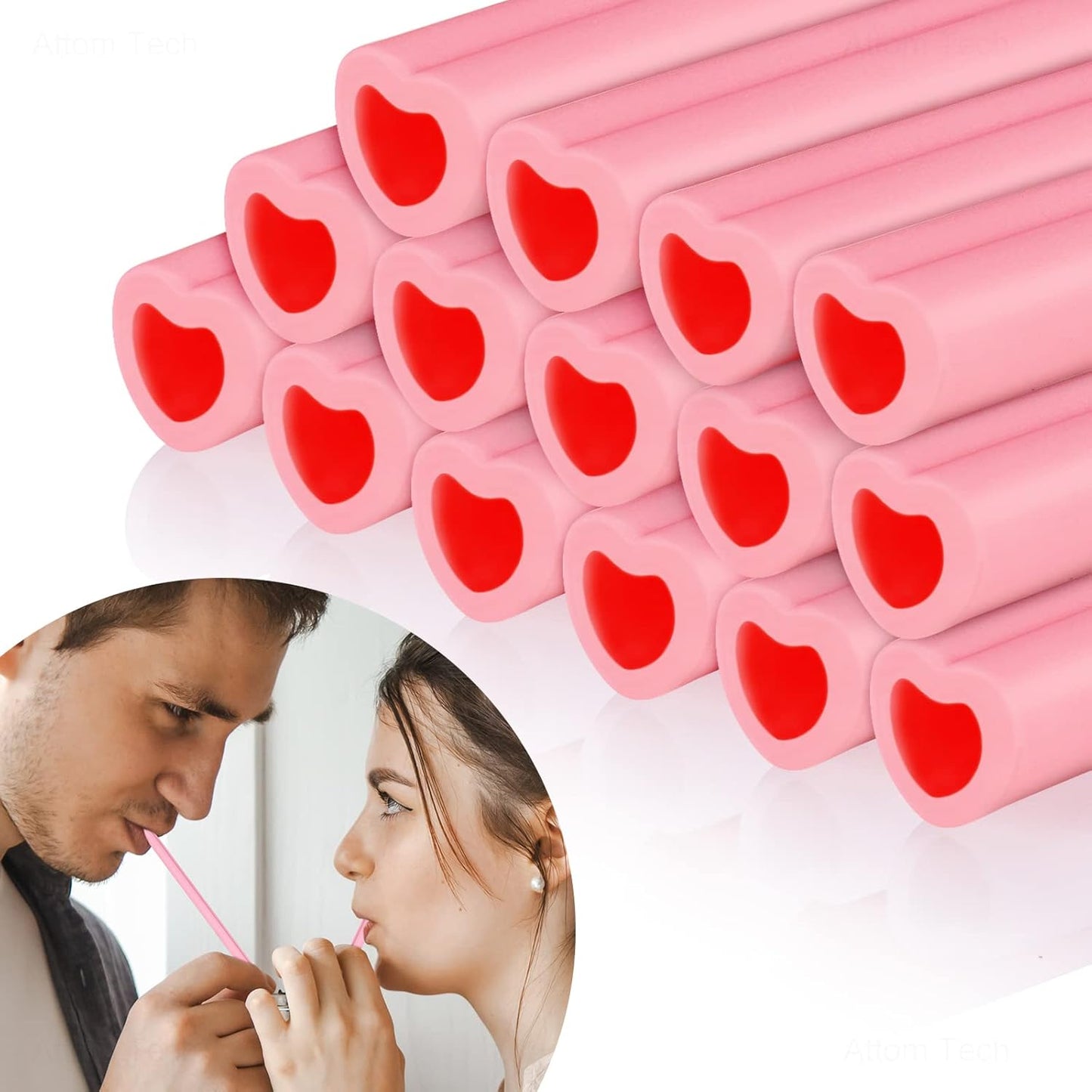 Tomorotec 15PCS Heart Shaped Silicone Straws Fit for Stanley 40oz 30oz 20oz Tumbler, 12.2 Inch Reusable Silicone Drinking Straws Fit for Stanley Cups, Customizable for Various Drinkware w/ 2 Brushes