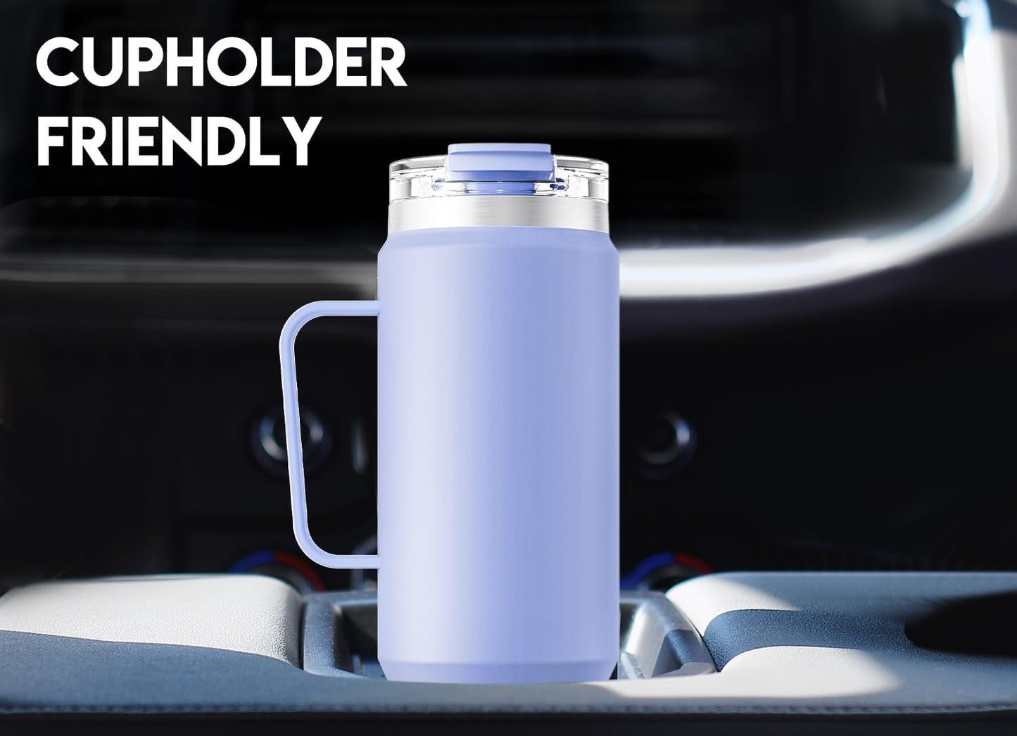 Meoky 32oz Tumbler with Handle, Stainless Steel Travel Mug with 2-in-1 Straw and Sip Lid, Vacuum Insulated Coffee Mug, 100% Leak Proof, Keeps Cold for 24 Hours or Hot for 8 Hours (Sky)