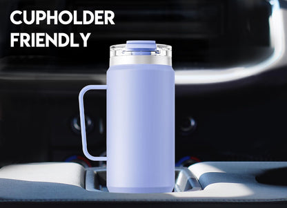 Meoky 32oz Tumbler with Handle, Stainless Steel Travel Mug with 2-in-1 Straw and Sip Lid, Vacuum Insulated Coffee Mug, 100% Leak Proof, Keeps Cold for 24 Hours or Hot for 8 Hours (Sky)