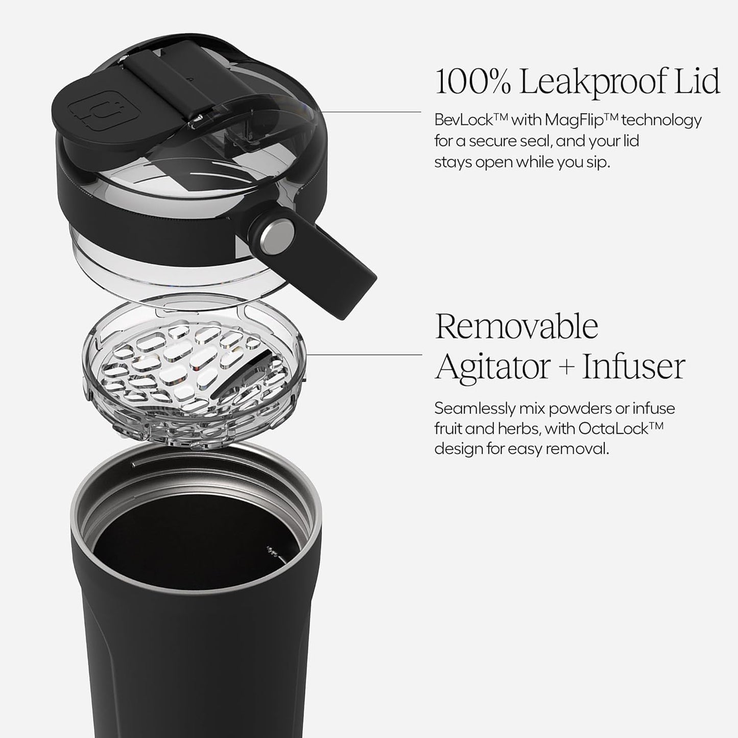 BrüMate MultiShaker Blender Shaker Bottle | 100% Leakproof Insulated Stainless Steel | Pre Workout and Protein Shaker Bottle for the Gym | 25oz (Dark Aura)