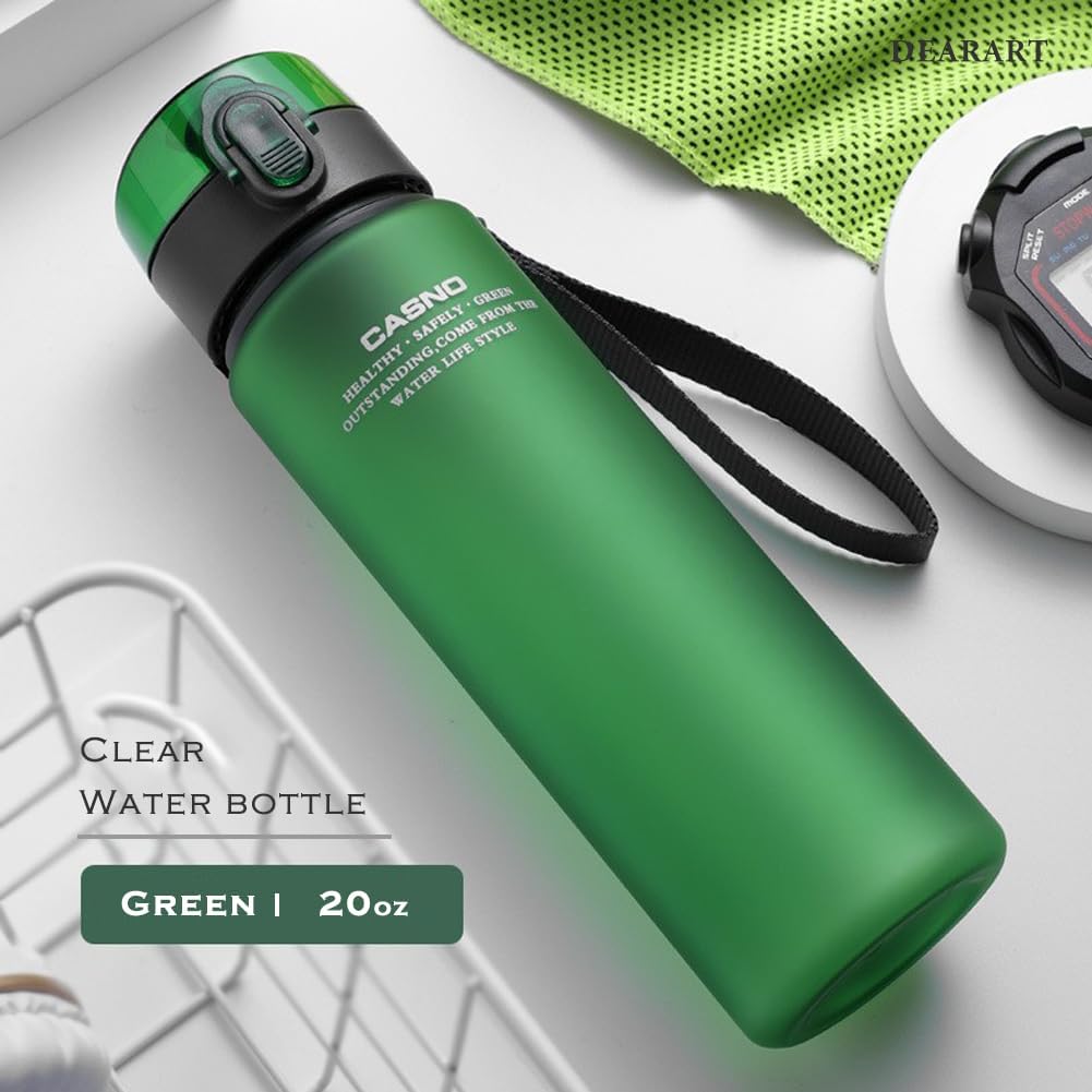 DEARART 20oz Water Bottles with Locked Button, Frosted Bottle One Hand, 100% Leakproof No Straw Direct Spout, Suit Sport Office School Travel Yoga Gym, Red