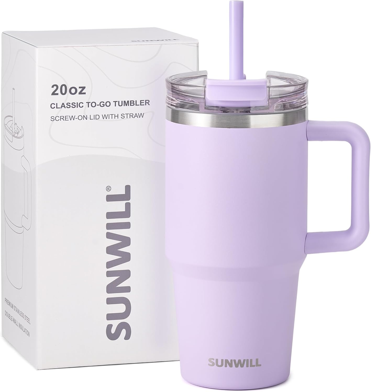 SUNWILL 20 oz Tumbler with Handle and Straw Leak Proof,Travel Coffee Mug with Lid, Stainless Steel Cup Insulated for Office & Gym, Cupholder Friendly, Powder Coated Orchid