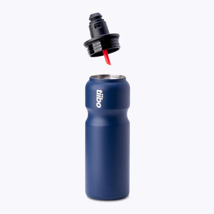 tiibo Vacuum Insulated Stainless Steel Bike Water Bottle, Double Wall, No-Squeeze, Fast Flow Sport Nozzle, Designed for Cycling, Biking, Fitness & Sports, Fits Most Bike Cages (Brushed, 23OZ)