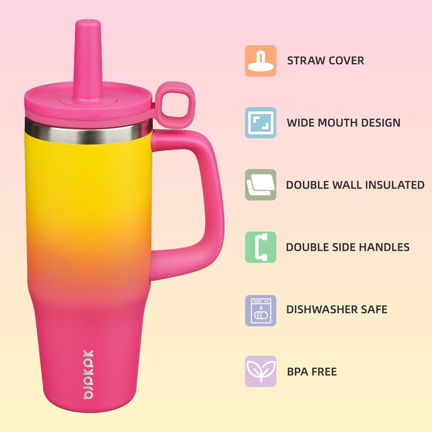 BJPKPK 50oz Insulated Tumbler with Handle Stainless Steel Travel Coffee Mug with Lid Reusable Large Water Bottle with Straw,Sky