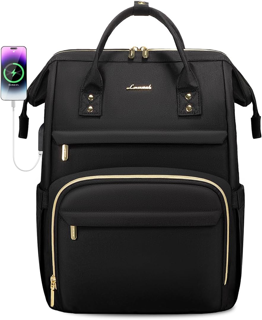 LOVEVOOK Laptop Backpack for Women with Giant Tumbler Holder Pocket,15.6 inch Waterproof Travel Backpack Purse Computer Laptop Bag,Professional Work College Nurse Teacher Backpack Casual Daypack,Black