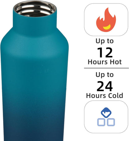 Konokyo Insulated Water Bottle with Straw,25 OZ Double Wall Vacuum Stainless Steel Water Flask with 2 Lids,Black