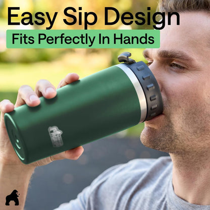 GORILLA GRIP 304 Stainless Steel Double Insulated Travel Coffee Mug, Leakproof Lid with Smooth Sip Top, Prevent Spills, Dent & Rust Resistant Reusable Tumbler Cup, Thermal Mugs for Drinks, 20oz, Black