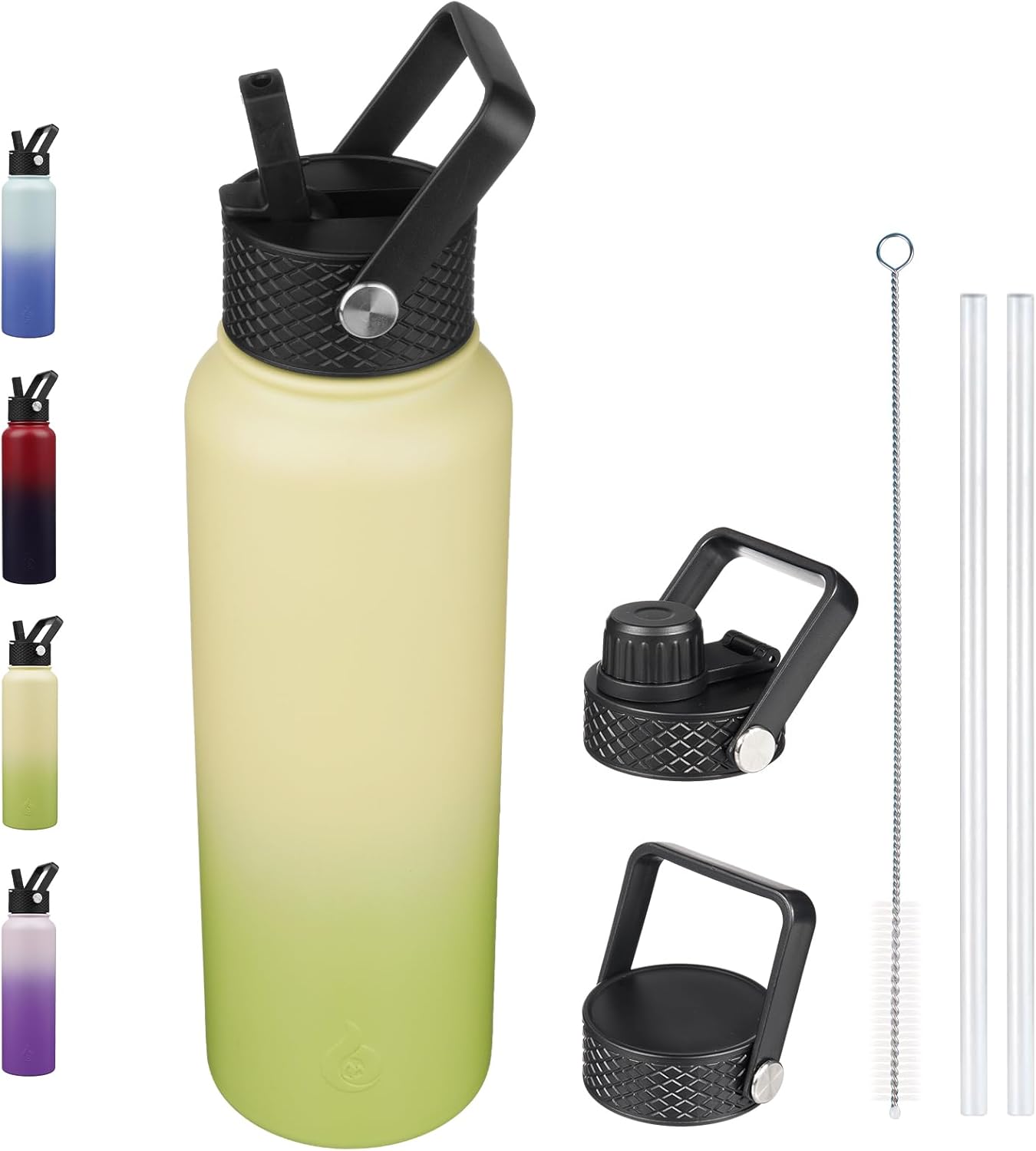 BJPKPK Insulated Water Bottles with Straw Lid, 40oz Stainless Steel Water Bottles with 3 Lids, BPA Free Leakproof Thermo, Tumblers, Cups for Sports, Gym- Midnight - Colors B