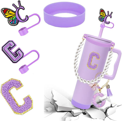 7pcs Cup Accessories for Stanley 30/40oz Tumbler, Handle Strap, Straw Cover, Silicone Boot, Letter Charm Stickers