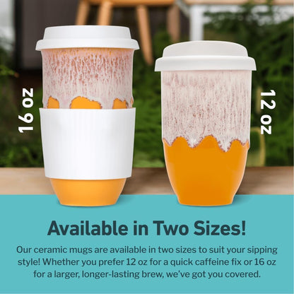 NOVA CERAMICS Coffee Tumbler – Travel Mug - On the Go Coffee Mug – Microwave & Dishwasher Safe Green Coffee Tumbler - Gifts For Women Men Him Her – 16oz – Monsoon