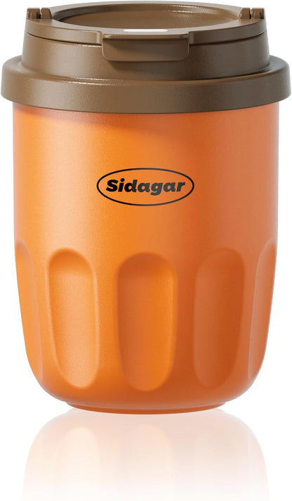 Travel Coffee Mug 10 oz Ceramic Lined Tumbler, Double Wall Stainless Steel Coffee Cup with Lid, Vacuum Spill Proof Mini Water Bottle, Insulated Thermal Mug for Home Office, Orange