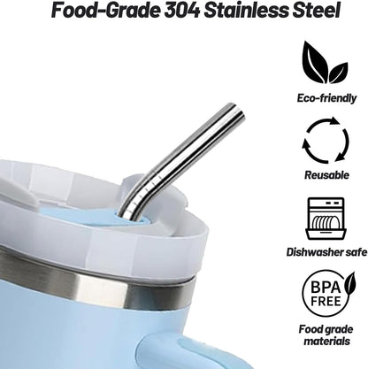 VEHHE Metal Straws Stainless Steel Straws Drinking Straws Reusable - 10.5" Ultra Long 4 + 1 - W/Cleaning Brush for 20/30 Oz for Yeti RTIC SIC Ozark Trail Tumblers (2 Straight|2 Bent|1 Brush)