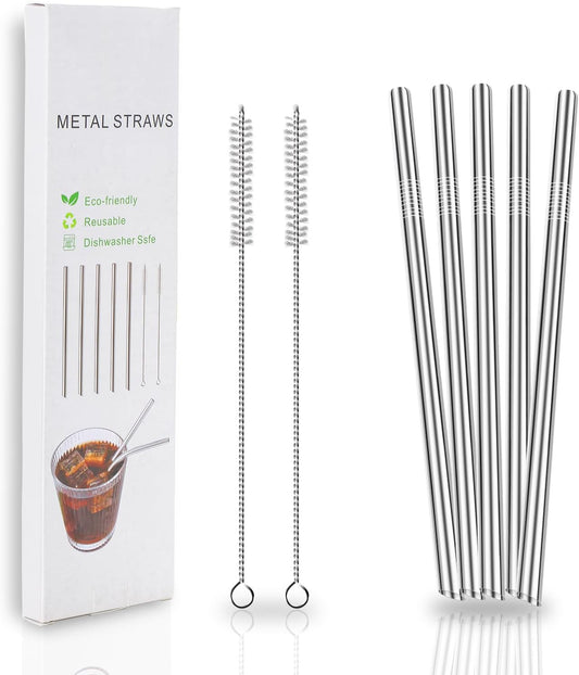 Lazycorner 16 Pcs Metal Straw Reusable 8.5" 10.5" 6mm Stainless Steel Straws for Tumblers 20oz-32oz, Rainbow Drinking Straws with Silicone Tips, 4 Straw Cleaner Brush, 1 Travel Case