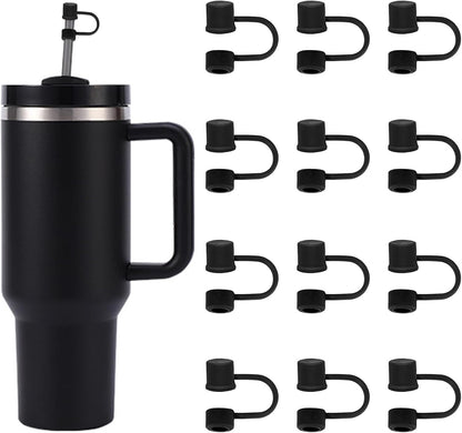 6PCS Silicone Straw Covers Cap Compatible with Stanley Cup 30-40 oz Tumbler with Handle 10mm Straw Toppers，Dust-Proof Reusable Straw Cover for Stanley Cup Accessories (Black)
