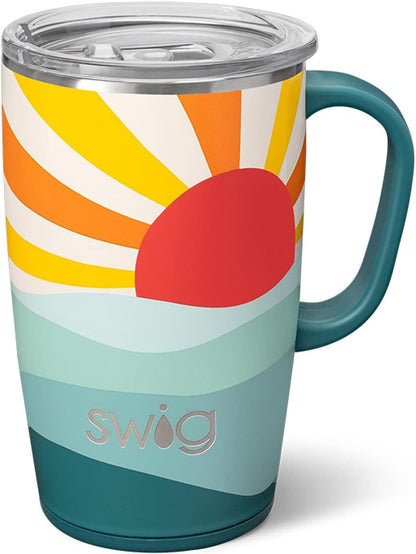 Swig Life 18oz Travel Mug, Insulated Tumbler with Handle and Lid, Cup Holder Friendly, Dishwasher Safe, Stainless Steel, Travel Coffee Cup (Honey Meadow)