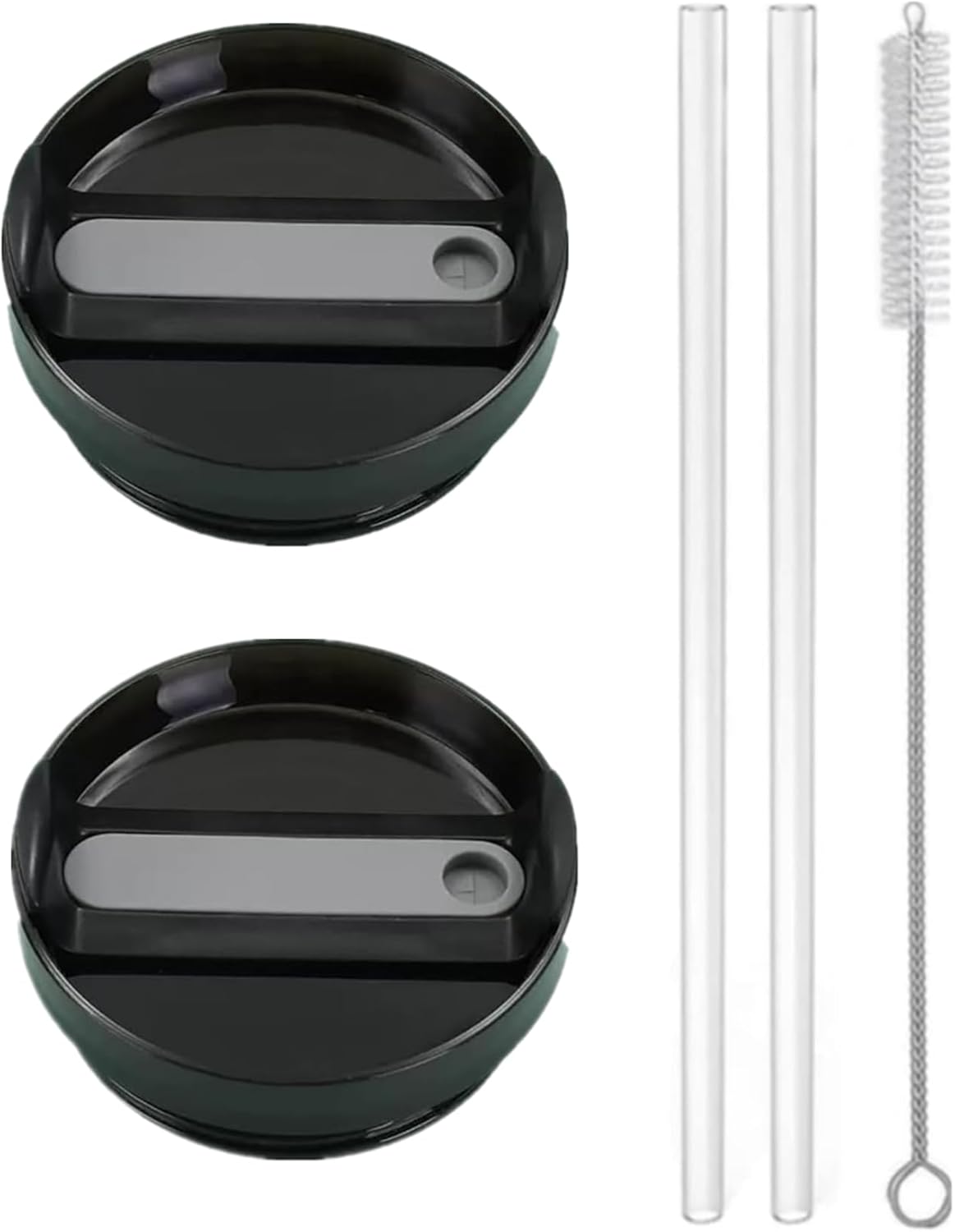 2pcs Tumbler Lid for Stanley 40oz Cup,Replacement 40 oz Tumbler Lid,2Pcs Extra Long Reusable Straws and 1Pcs Cleaning Brush (White)