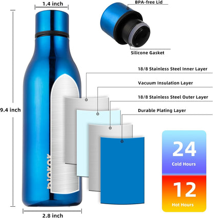 BJPKPK Insulated Water Bottles, 18 oz Stainless Steel Metal Water Bottle with Strap, BPA Free Leak Proof Jugs, Mugs, Flasks, Reusable Thermal Flasks for Sports & Travel, Black - Colors A