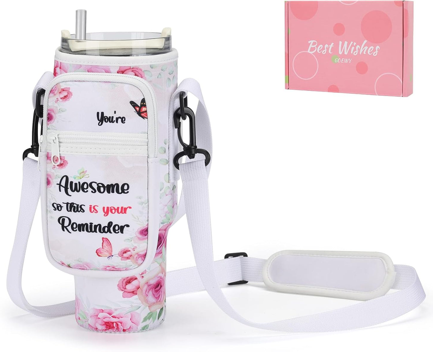 GOEWY Water Bottle Carrier Bag for Stanley 40/30 oz Tumbler with Phone Pocket Neoprene Water Bottle Holder with Shoulder & Handheld Strap Stanley Cup Accessories