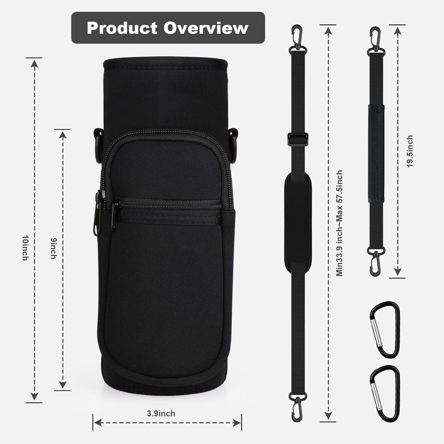 Water Bottle Holder with Strap, Water Bottle Carrier Bag with Phone Pocket, Shoulder Hand Strap Insulated Neoprene 32/40 oz Water Bottle Sleeve for Walking Hiking Camping Gym