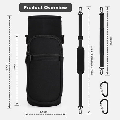 Water Bottle Holder with Strap, Water Bottle Carrier Bag with Phone Pocket, Shoulder Hand Strap Insulated Neoprene 32/40 oz Water Bottle Sleeve for Walking Hiking Camping Gym