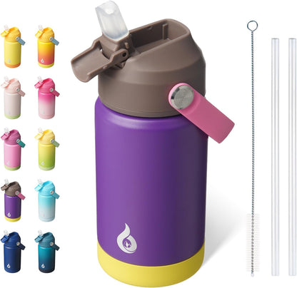 BJPKPK Insulated Water Bottle with Straw Lid, 18oz Thermo Water Bottles with Soft Nozzle, Flex Handle & Non-slip Boot, BPA Free Leak Proof Stainless Steel Metal Thermo, Tumblers, Cups,Sea Salt