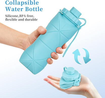 YCT Collapsible Water Bottle 17oz（500ml），Travel Portable Sport Water Bottle，Reusable Silicone Foldable Water Bottles for Gym Camping Hiking (Purple+Black)
