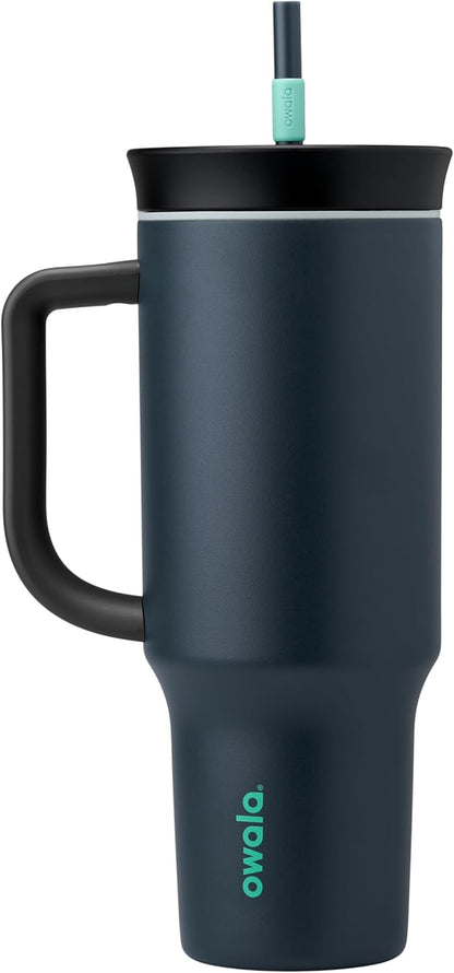 Owala Stainless Steel Triple Layer Insulated Travel Tumbler with Spill Resistant Lid and Straw, BPA Free, 24 oz, Grey/Blue (The Great Blue)