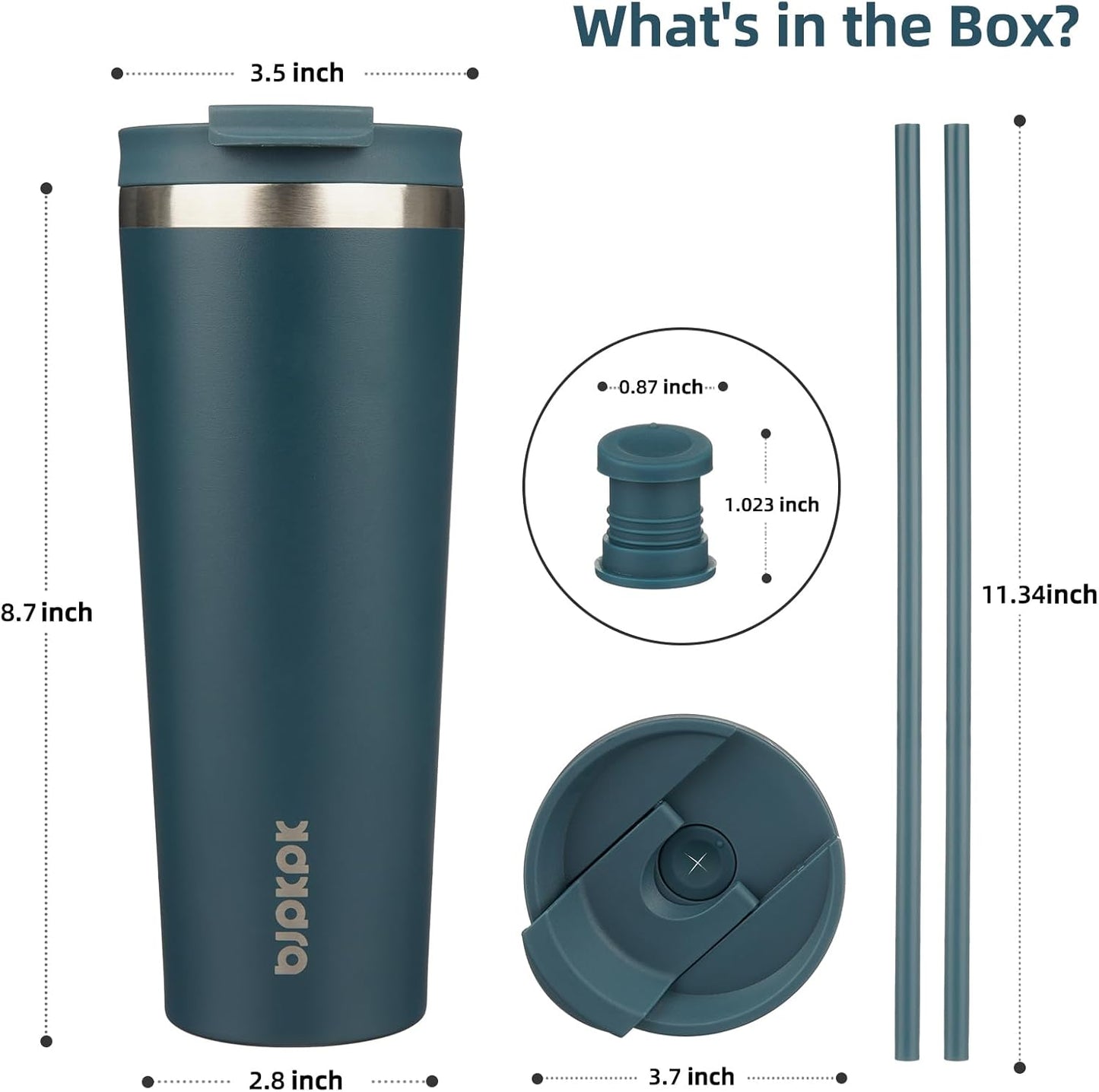 BJPKPK 22oz Insulated Tumbler With lid And Straw Stainless Steel Tumblers Travel Coffee Mug Reusable Thermal Cup,Sky