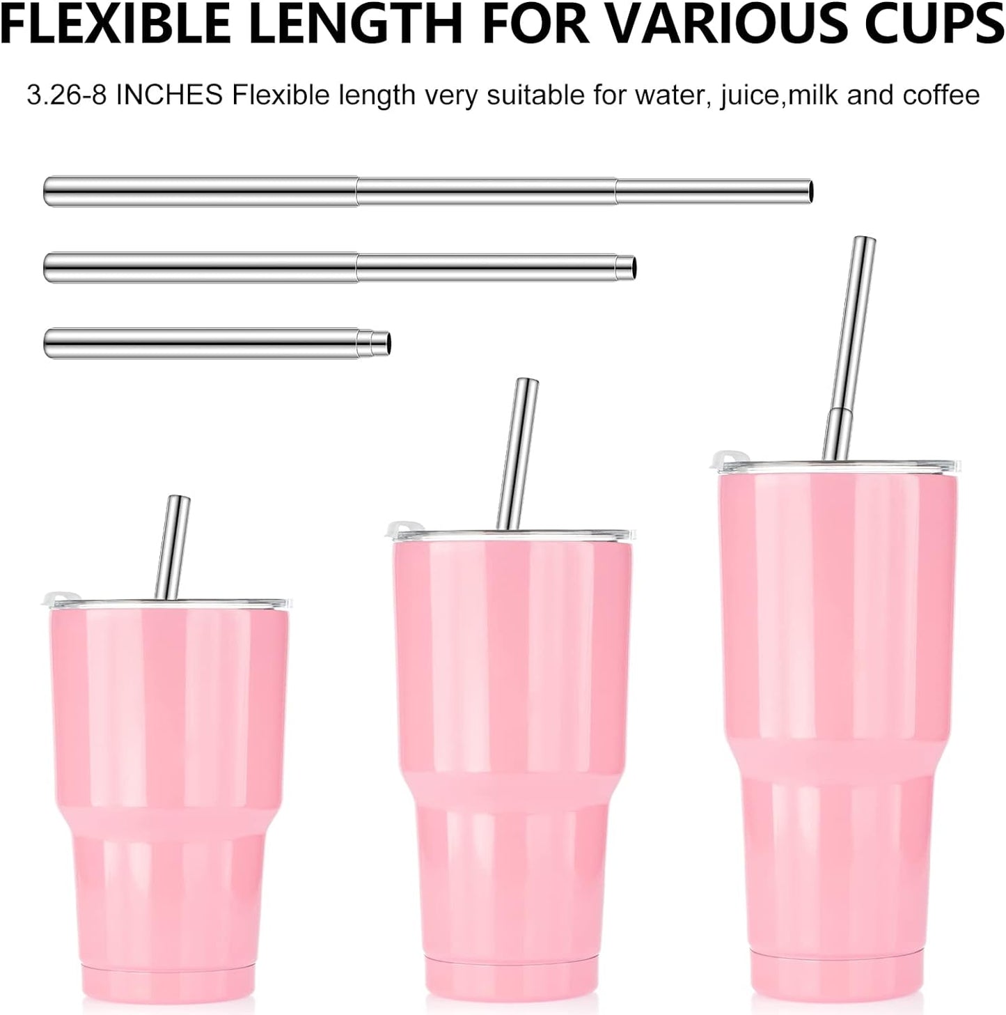 Gejoy 6 Pack Metal Reusable Straw Travel with Case Collapsible Foldable Portable Retractable Drinking Straw Stainless Steel Silicone Tip and Cleaning Brush Long for Cruise Ship Gift