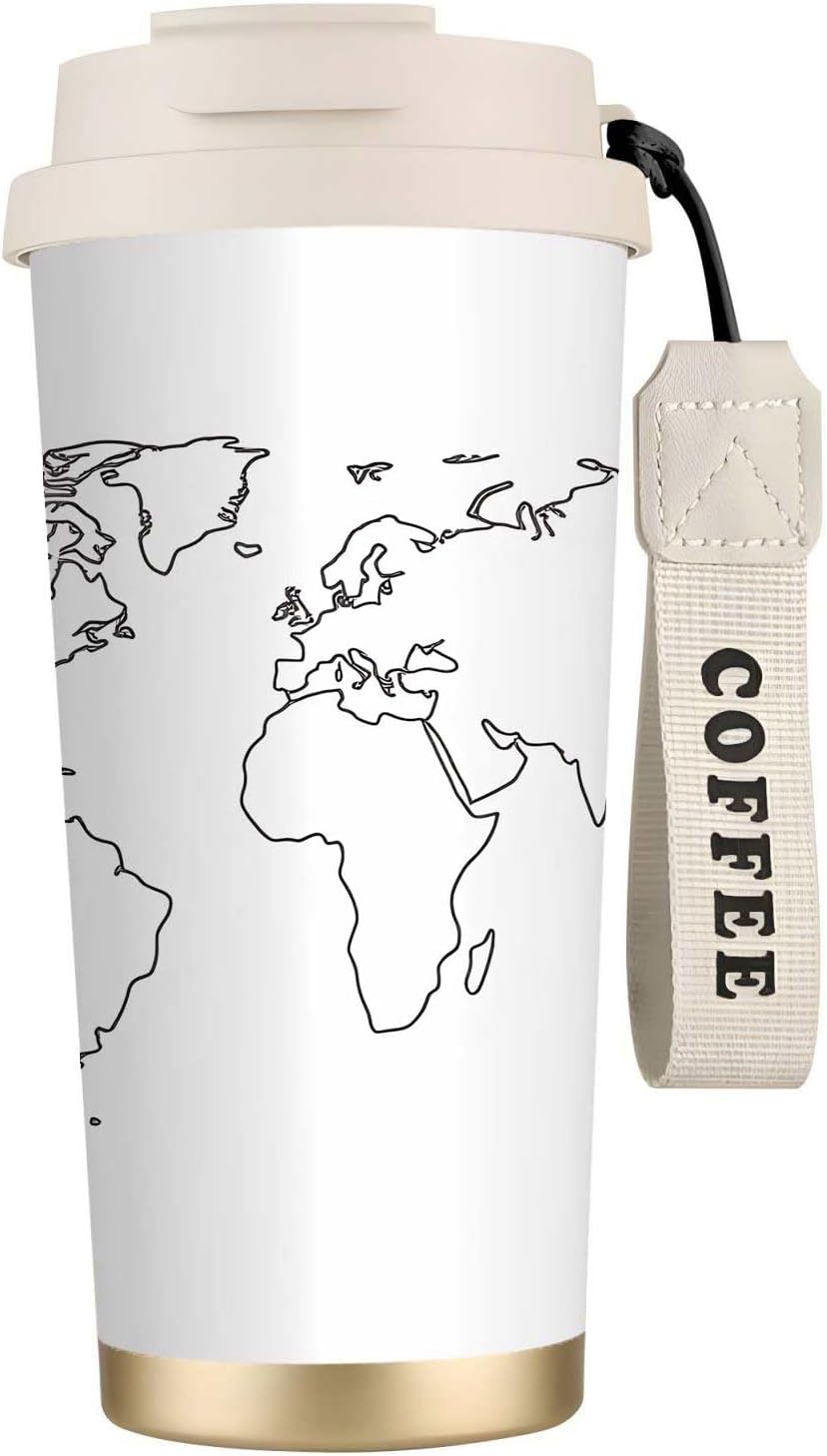 Premium 316 Stainless Steel Tumbler,Map BPA Free Insulated Travel Mug Leak Proof Lid & Straw for Commute, Road Trip, Daily Use (Black White, 18oz)