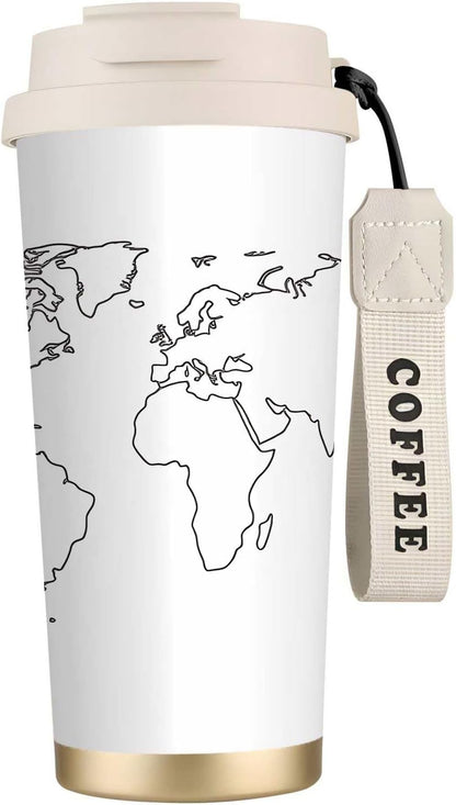 Premium 316 Stainless Steel Tumbler,Map BPA Free Insulated Travel Mug Leak Proof Lid & Straw for Commute, Road Trip, Daily Use (Black White, 18oz)