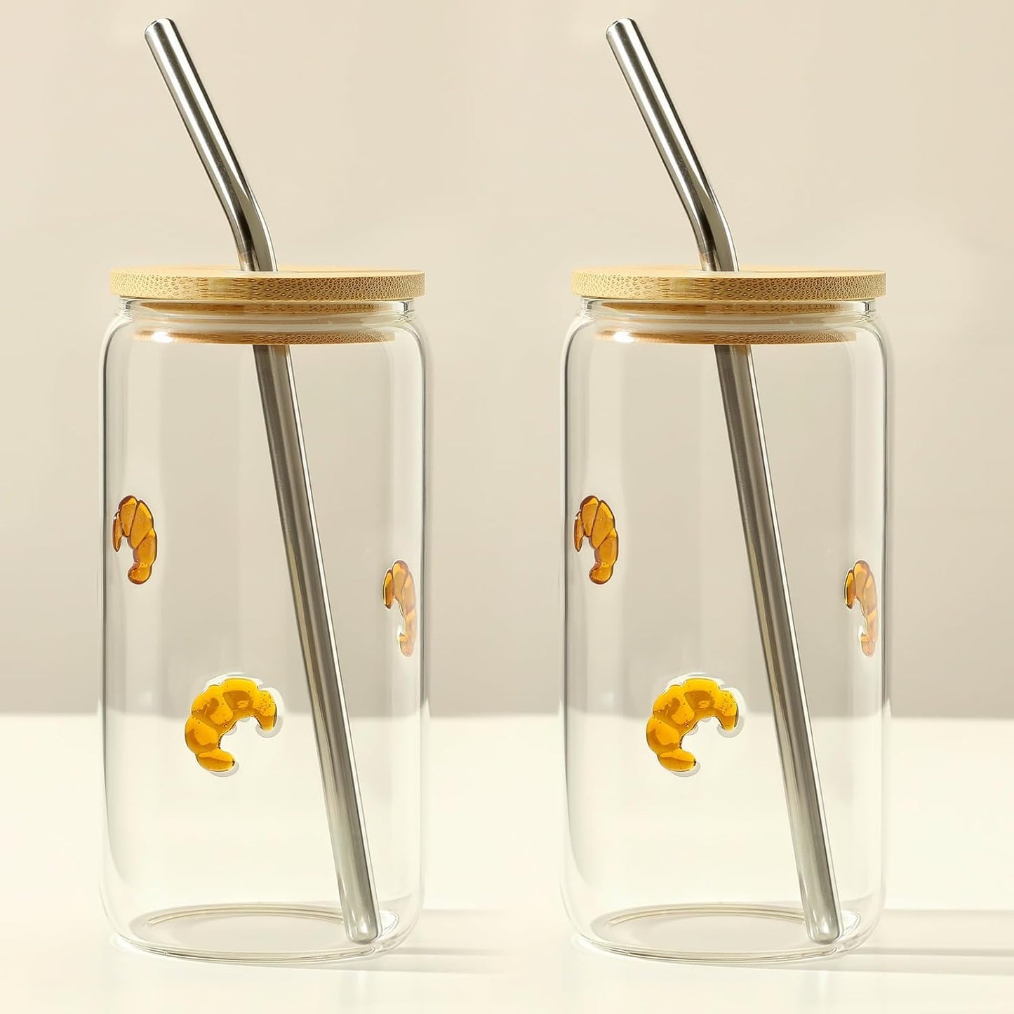 Honeydak 2 Pcs Icon Juice Glass Tumbler with Lid & Straw - 18 oz Cloud and Sun Icon Can Shape Glass Cups Coffee Juice Beer Soda Drinking Cup for Summer Halloween Christmas Party Supplies Gift