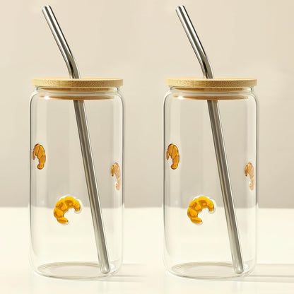 Honeydak 2 Pcs Icon Juice Glass Tumbler with Lid & Straw - 18 oz Cloud and Sun Icon Can Shape Glass Cups Coffee Juice Beer Soda Drinking Cup for Summer Halloween Christmas Party Supplies Gift