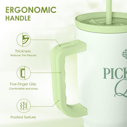 SANDJEST Pickleball 40oz Tumbler With Handle and Straw, Pickleball Queen Insulated Stainless Steel Travel Coffee Mug for Women Girls Players, Gift Idea for Birthday Christmas Mothers Day