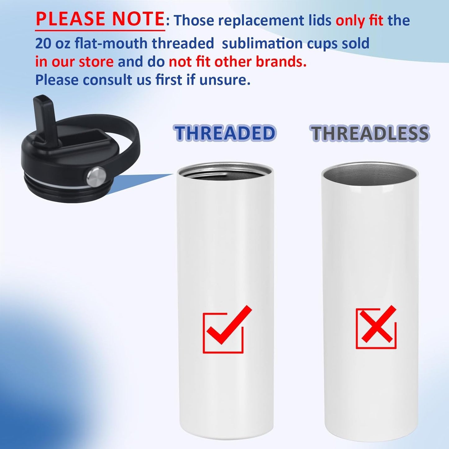 4 Pack Replacement Lids, Suitable for 20oz Sublimation Tumbler with Threaded Cup Mouth(Inner Cup Diameter: 7cm/2.75in), Leak-Proof Straw Lid with Portable Handle (Black)