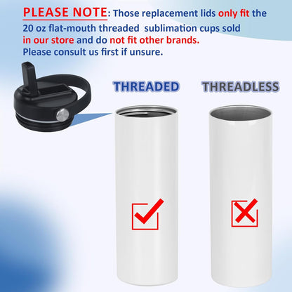 4 Pack Replacement Lids, Suitable for 20oz Sublimation Tumbler with Threaded Cup Mouth(Inner Cup Diameter: 7cm/2.75in), Leak-Proof Straw Lid with Portable Handle (Black)