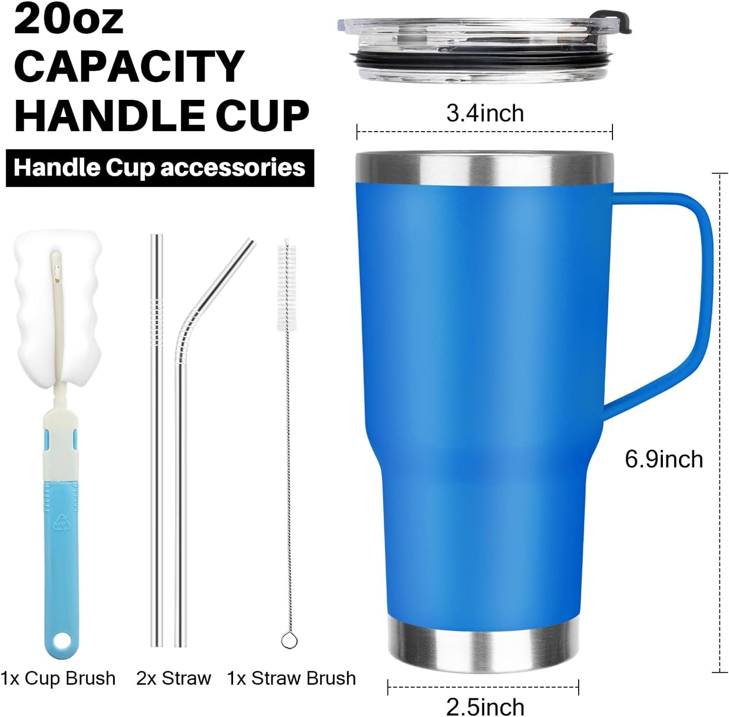 20 oz Tumbler with Handle, Stainless Steel Insulated Tumbler with Lid and Straw, Double Wall Vacuum Coffee Mug Tumbler, Insulated Coffee Thermal Cup for Cold and Hot (Light Purple)