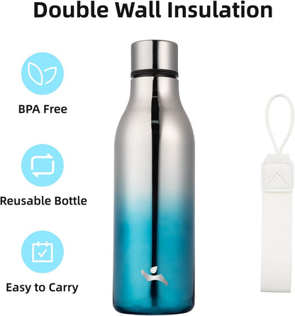Konokyo Insulated Water Bottle with Strap,18 oz Double Wall Stainless Steel Vacuum Bottles Metal Water Flask,Macaron Green - Colors B