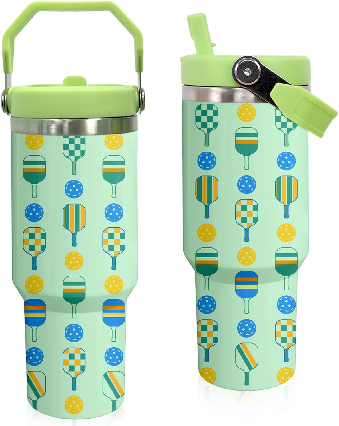 30 oz Tumbler with Handle Flip Straw Leak Proof - Pickleball Mug 30oz Tumbler Travel Coffee Mug with Handle - Birthday Gifts for Women Pickleball Lovers Players 30 Ounce Stainless Steel Cup
