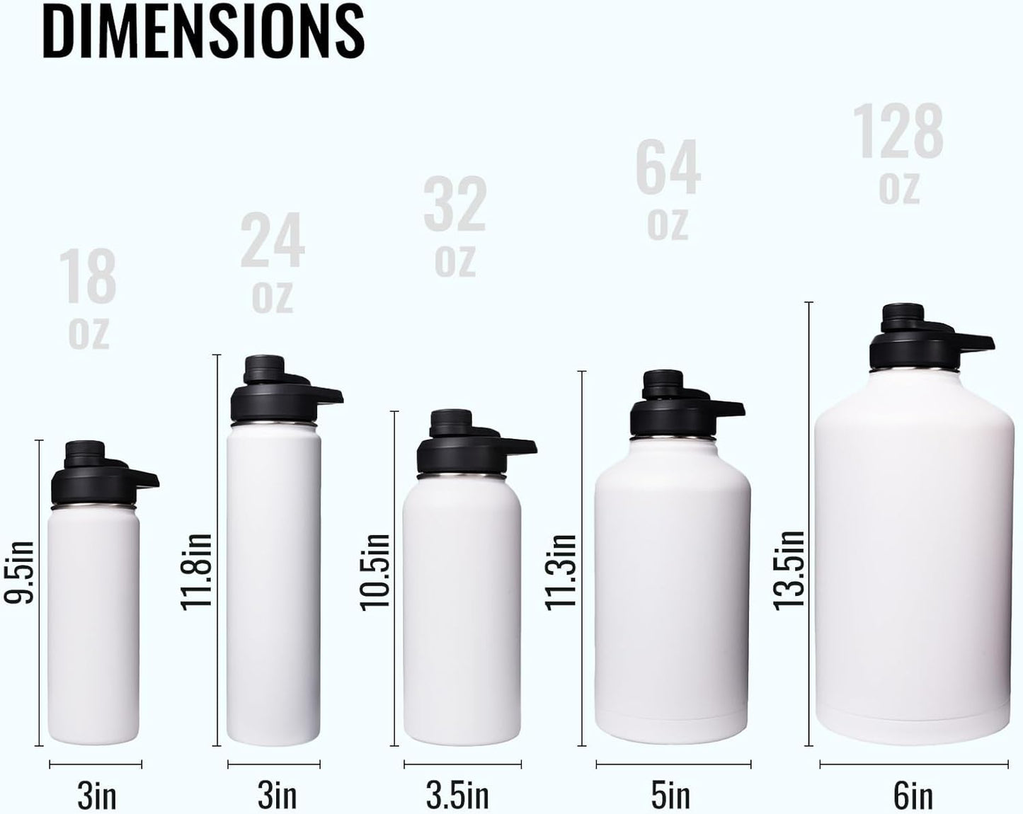 Fijinhom 24 oz Insulated Water Bottle with Handle, 304 Stainless Steel Water Bottles with Wide Mouth, Double Wall Vacuum Sports Water Bottle, BPA Free, Keep Cold and Hot, Black | with Handle