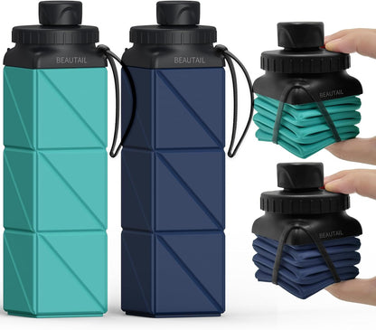 BEAUTAIL Collapsible Water Bottles 20.6oz, Silicone Foldable Portable Travel Water Bottle, Lightweight Reusable Leakproof for Traveling Camping Hiking Cycling Yoga Sports Outdoor