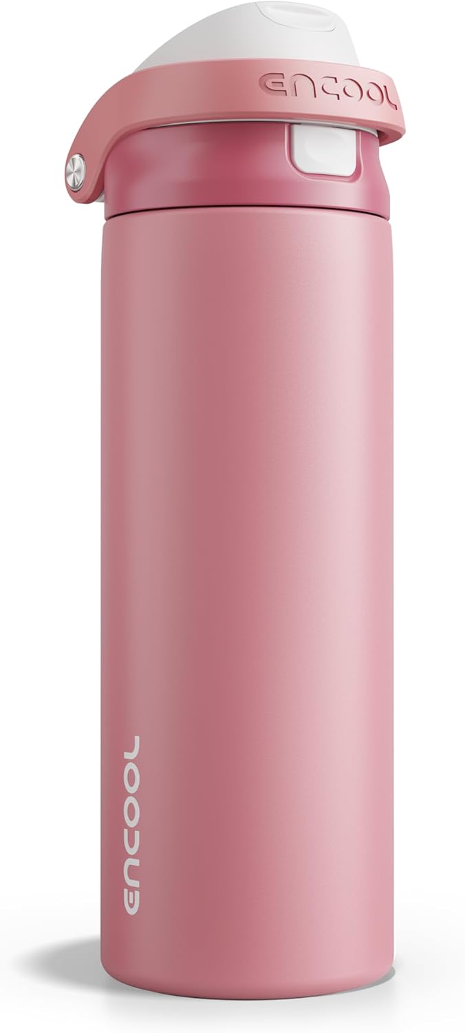 ENCOOL Leakproof Insulated Water Bottle with Straw Dual-Sip Water Bottle Bag-Safe Design for Work, Commute & Gym – Keeps Drinks Cold All Day, 24 oz, Lemonade Pink - Colors A